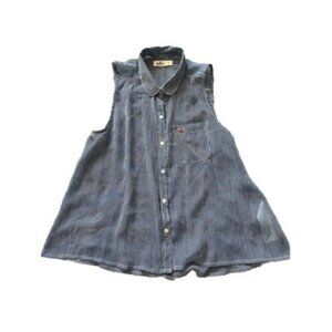 HOLLISTER Sheer Button Down Sheer Sleeveless Top Striped Collar Size Small